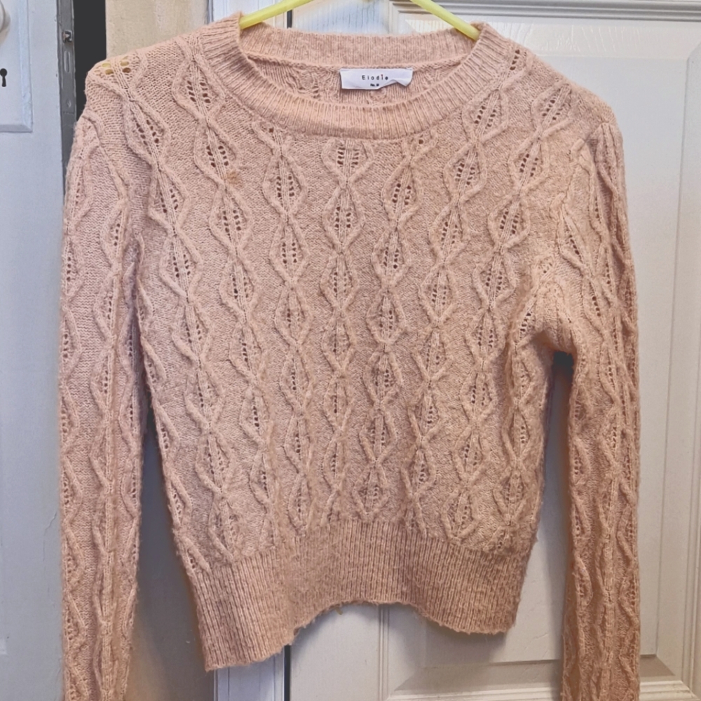 Cable Knit cropped Sweater in Soft Pink/ mauve